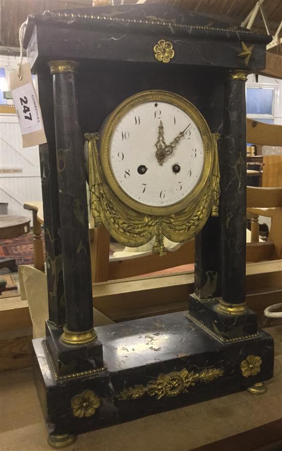 An early 19th century French ormolu mounted marble portico clock, 16in., a.f.